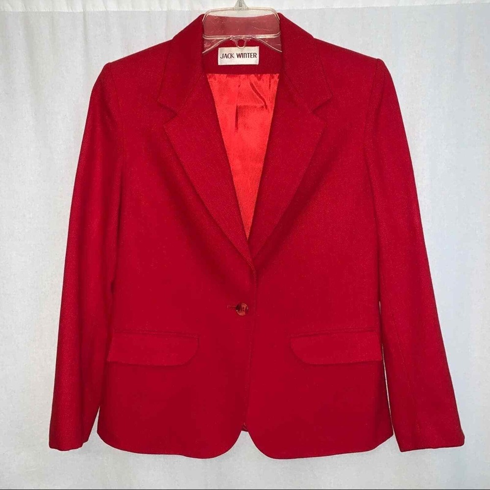 Jack Winter Blazer Women 6P Red Wool Blend Single Button Vintage Career Jacket